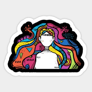 Colorful Elegant Girl Illustration Artwork Sticker